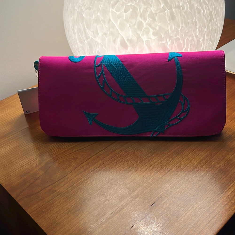 Shiralea NWT fuchsia and teal nautical clutch.